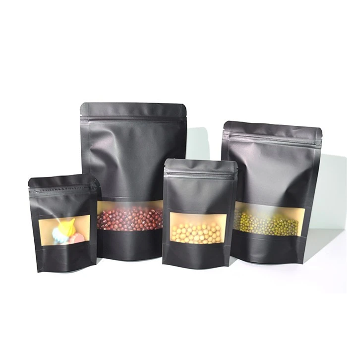 Biodegradable Recycled Customized Stand Up Pouches Dry Food Packaging Brown Kraft Paper Bags With Translucent Window